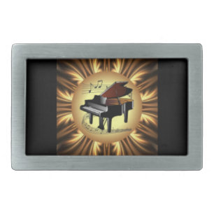 Piano Musical Scroll Golden Back Belt Buckle
