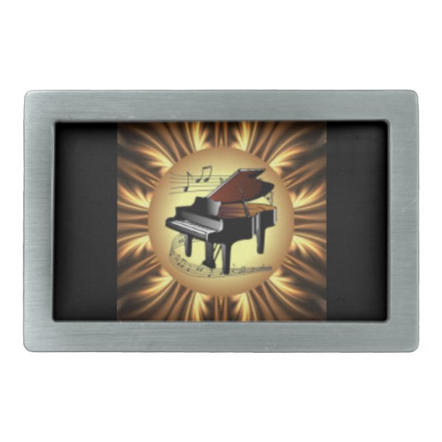 Piano Musical Scroll Golden Back Belt Buckle (Front)