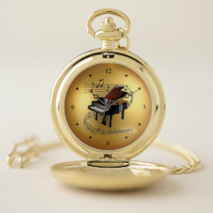 Piano ~ Musical Scroll ~ Golden Globe Background ~ Pocket Watch