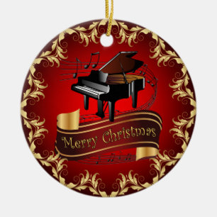 Piano ~ Musical Scroll ~ Merry Christmas ~ * ~  Ceramic Ornament