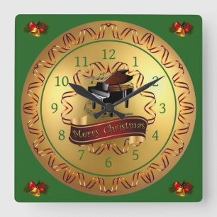 Piano ~ Musical Scroll ~ “Merry Christmas” Square Wall Clock