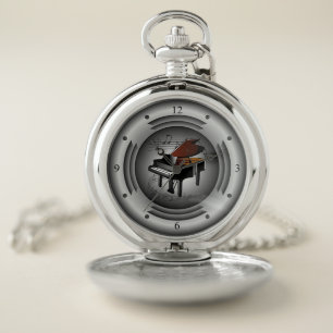 Piano ~ Musical Scroll ~ Silver Speaker ~ Pocket Watch
