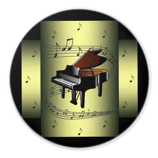 Piano ~ Musical Swirl ~ Notes ~ * ~ Ceramic Knob (Front)