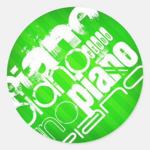 Piano; Neon Green Stripes. Classic Round Sticker