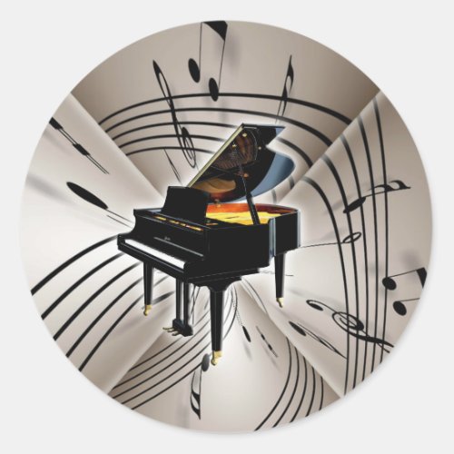 Piano Notes and Staff Classic Round Sticker