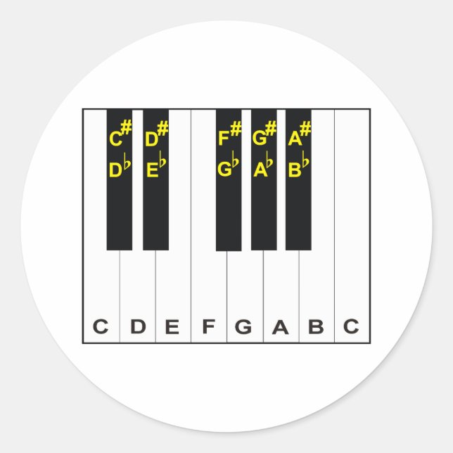 Piano Notes Classic Round Sticker (Front)