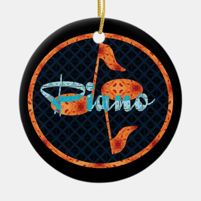 Piano Notes Pattern Circle Ceramic Ornament (Front)