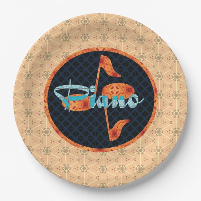 Piano Notes Pattern Circle Paper Plates (Front)