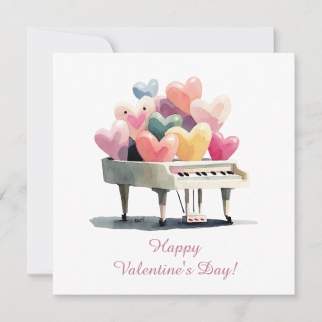 Piano of Love Hearts Valentine's Day Card (Front)