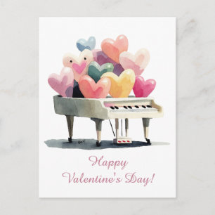 Piano of Love Hearts Valentine's Day Postcard