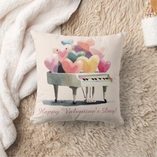 Piano of Love Hearts Valentine's Day Throw Pillow