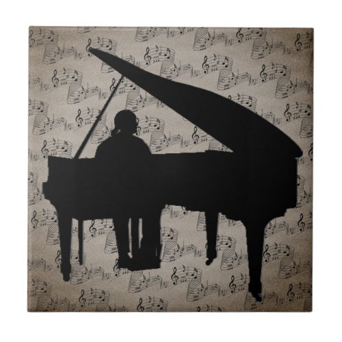 PIANO  ON MUSIC NOTES CERAMIC TILE