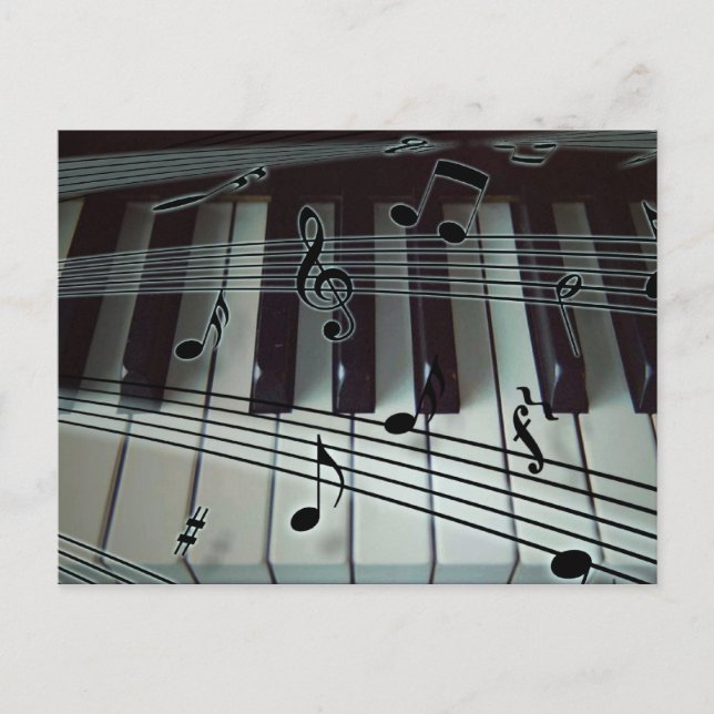 Piano or Organ Keyboard with Music Notes (Front)