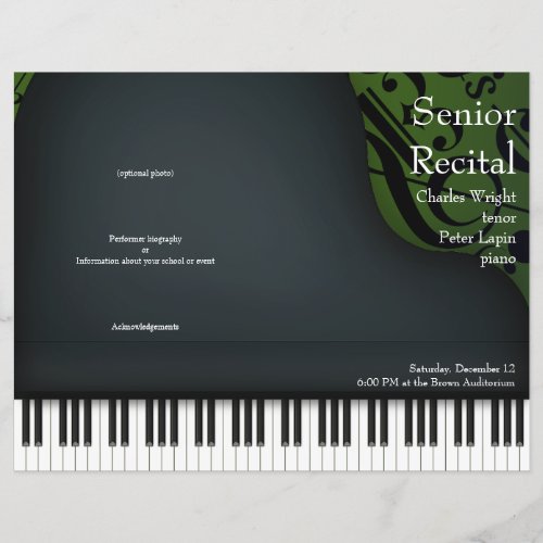 Piano or Vocal Recital Green Folded Program
