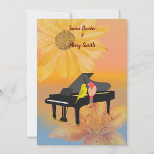 Piano Parrots Dreamy Flower Sunset Wedding Invitation