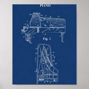 Piano Patent 1938 Blueprint Wall Art Poster