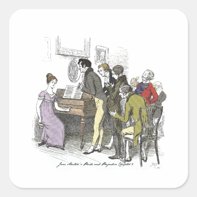 Piano Performance Jane Austen Pride and Prejudice Square Sticker (Front)