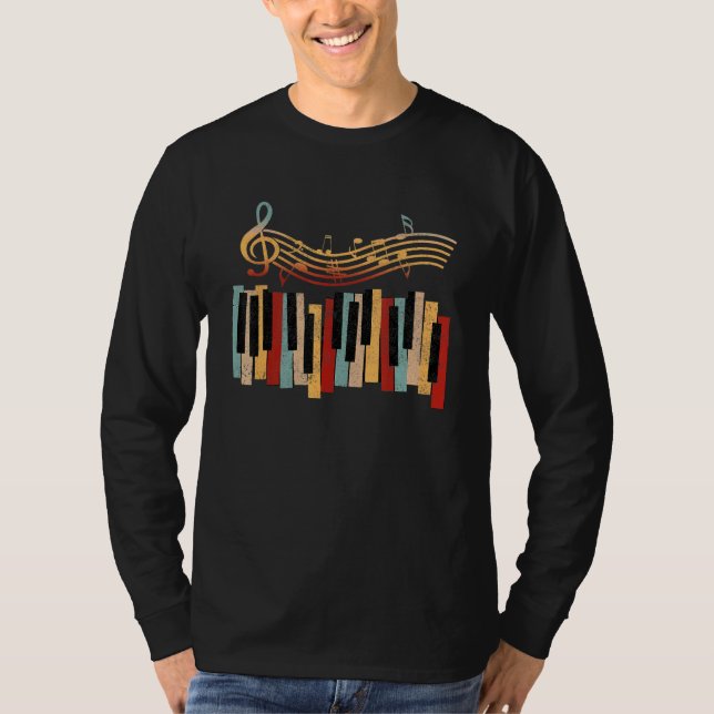 Piano Piano Keyboard Synthesizer And Treble Clef   T-Shirt (Front)