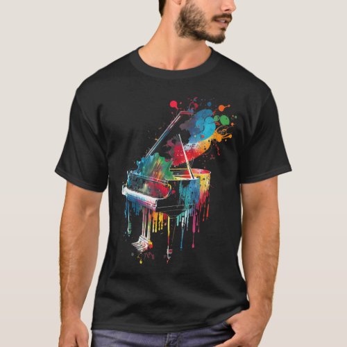 Piano Piano Splash Art Jazz Composer Keyboard T_Shirt