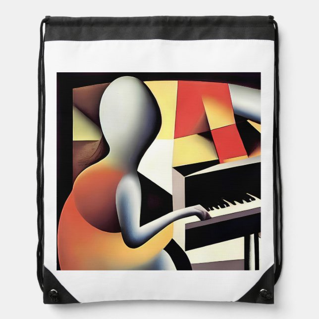 Piano Player - Airbrush Art Drawstring Bag (Front)