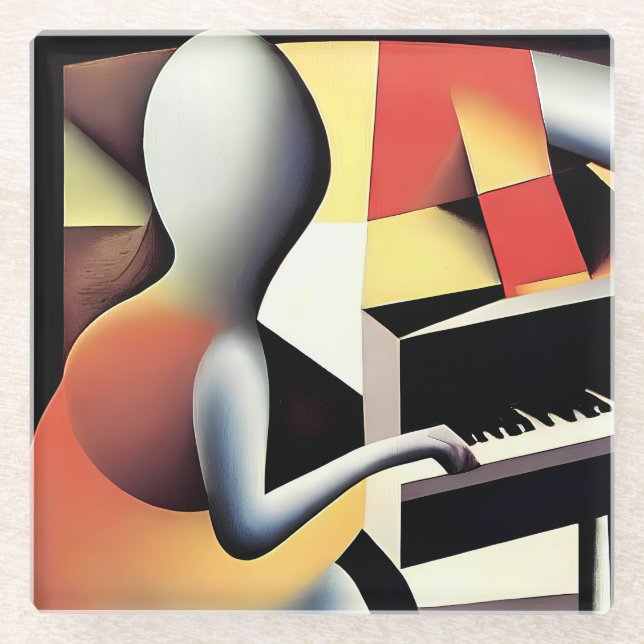 Piano Player - Airbrush Art Glass Coaster (Front)