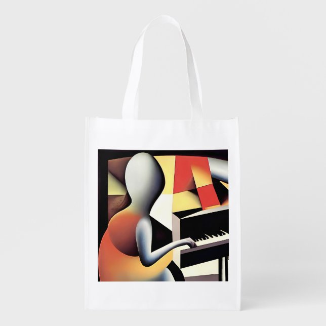 Piano Player - Airbrush Art Grocery Bag (Front)