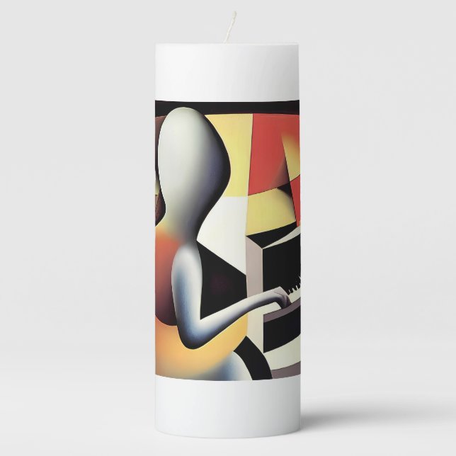 Piano Player - Airbrush Art Pillar Candle (Front)