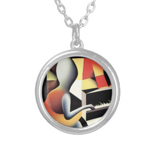Piano Player - Airbrush Art Silver Plated Necklace