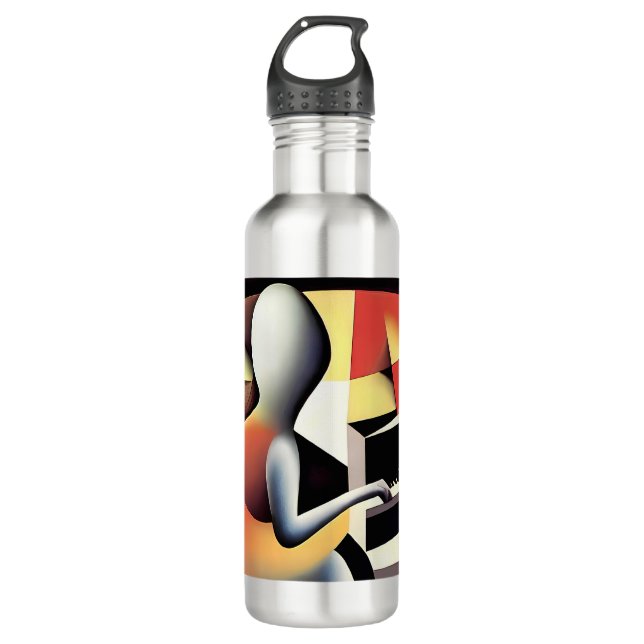 Piano Player - Airbrush Art Stainless Steel Water Bottle (Front)
