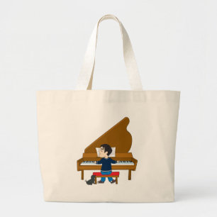 Piano Player and Dog Large Tote Bag