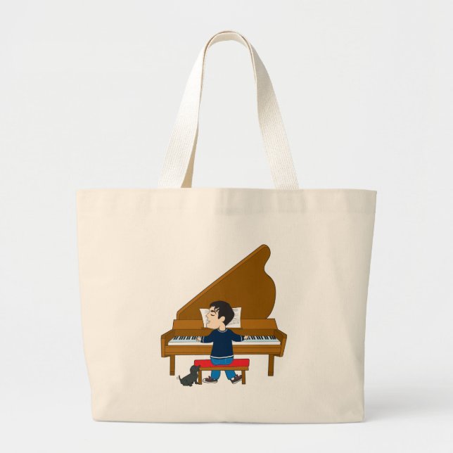 Piano Player and Dog Large Tote Bag (Front)