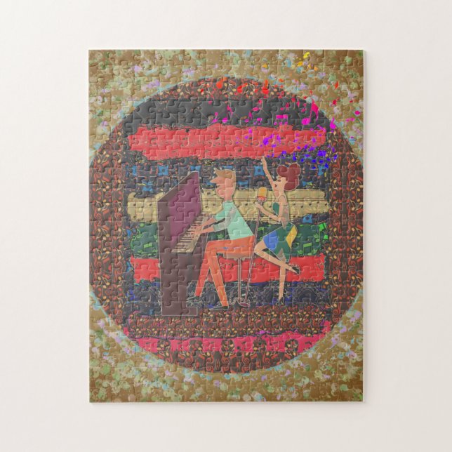 Piano Player And Music Notes Jigsaw Puzzle (Vertical)