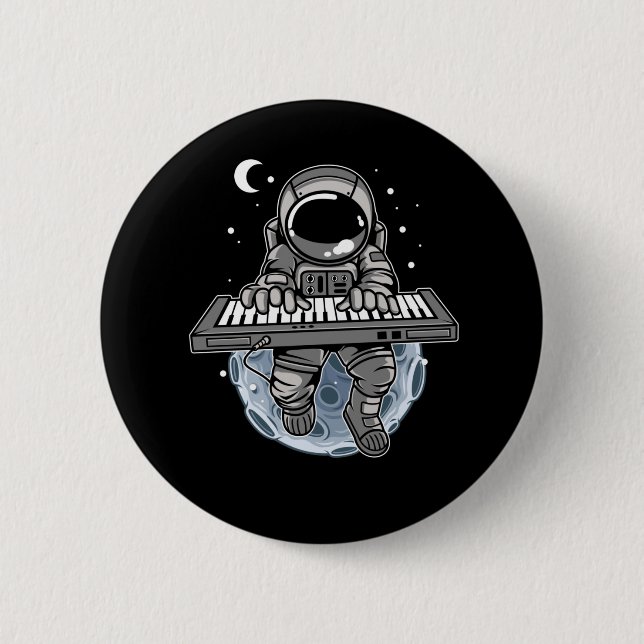 Piano Player Astronaut Music Instrument Cosmonaut Button (Front)