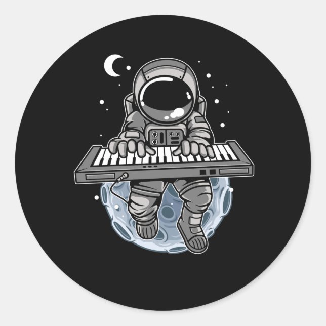 Piano Player Astronaut Music Instrument Cosmonaut Classic Round Sticker (Front)