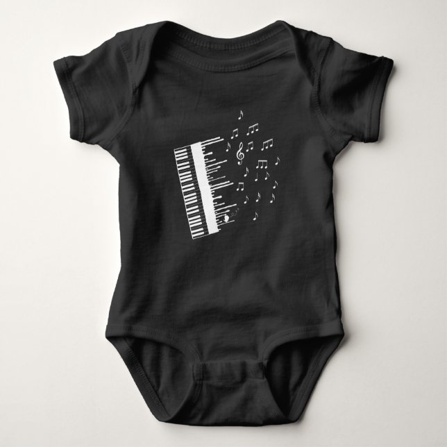 Piano Player Flying Music Notes Bird Pianist Baby Bodysuit (Front)