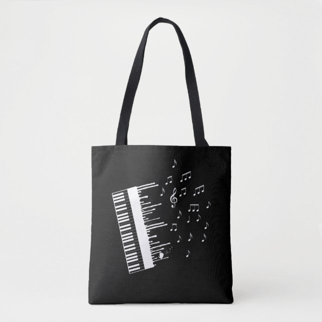 Piano Player Flying Music Notes Bird Pianist Tote Bag (Front)