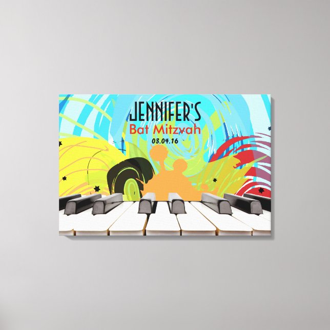 Piano Player Girl Bat Mitzvah Sign-In Board Canvas Print (Front)