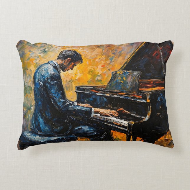 Piano Player - Oil Painting Accent Pillow (Front)