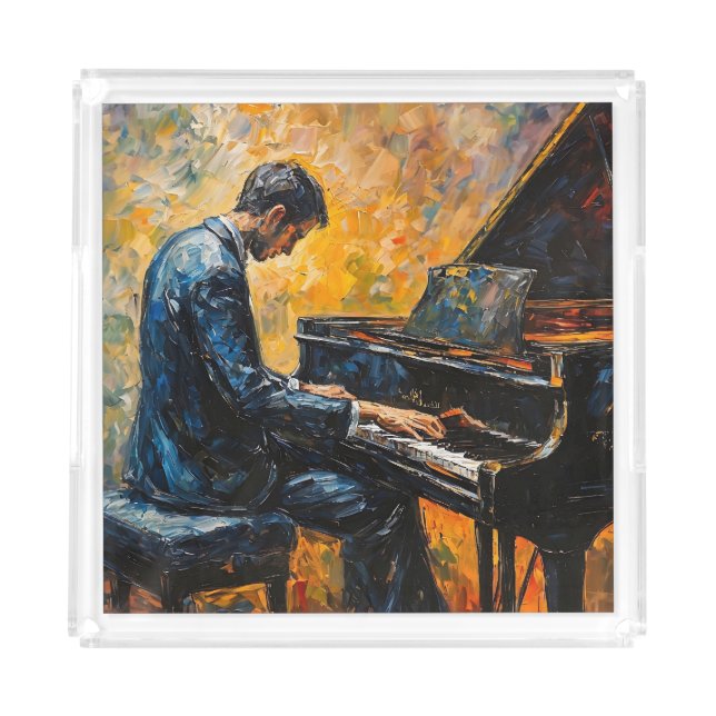 Piano Player - Oil Painting Acrylic Tray (Front)