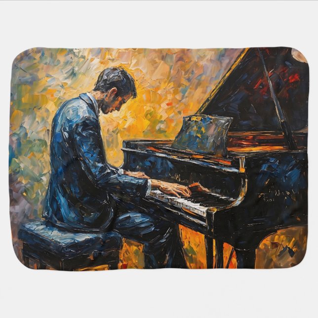 Piano Player - Oil Painting Baby Blanket (Horizontal)