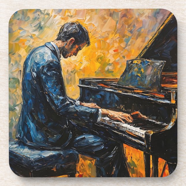 Piano Player - Oil Painting Beverage Coaster (Front)