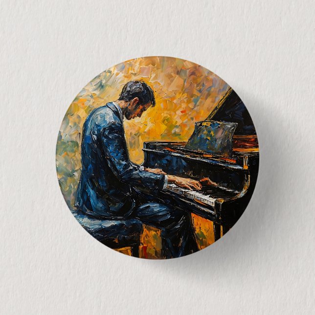 Piano Player - Oil Painting Button (Front)