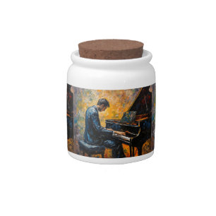 Piano Player - Oil Painting Candy Jar