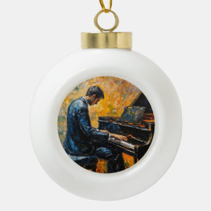 Piano Player - Oil Painting Ceramic Ball Christmas Ornament