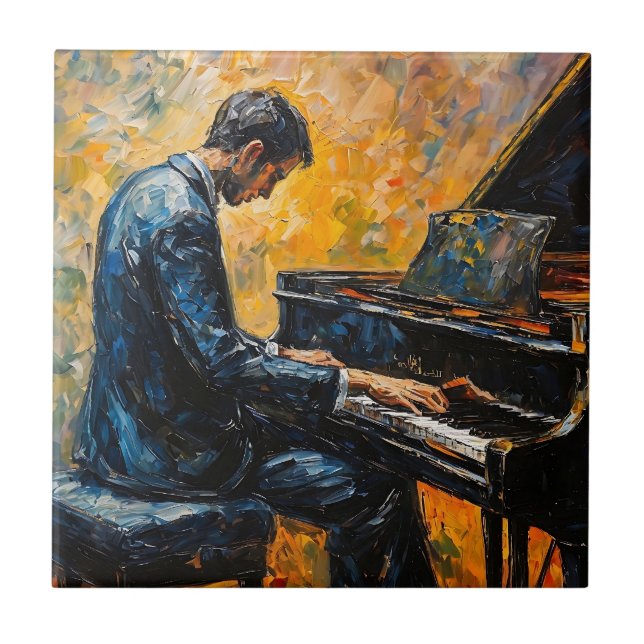 Piano Player - Oil Painting Ceramic Tile (Front)