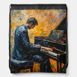 Piano Player - Oil Painting Drawstring Bag