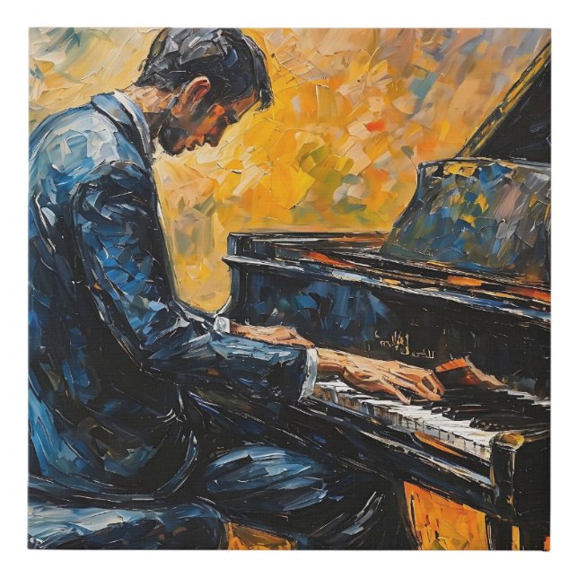 Piano Player - Oil Painting Faux Canvas Print (Front)