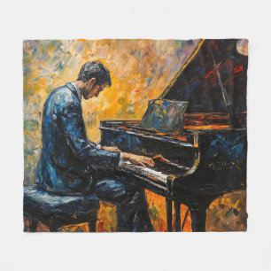 Piano Player - Oil Painting Fleece Blanket