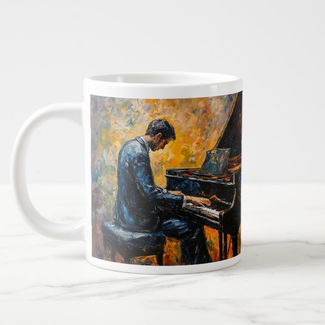 Piano Player - Oil Painting Giant Coffee Mug (Left)