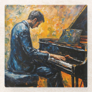 Piano Player - Oil Painting Glass Coaster